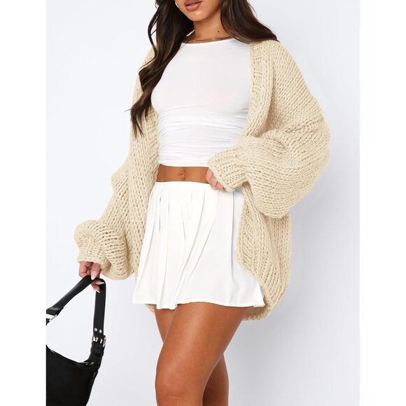 Womens Trendy Cardigan Sweaters Beige Green Long Sleeve Chunky Knit Outfits - Picture 5 of 8